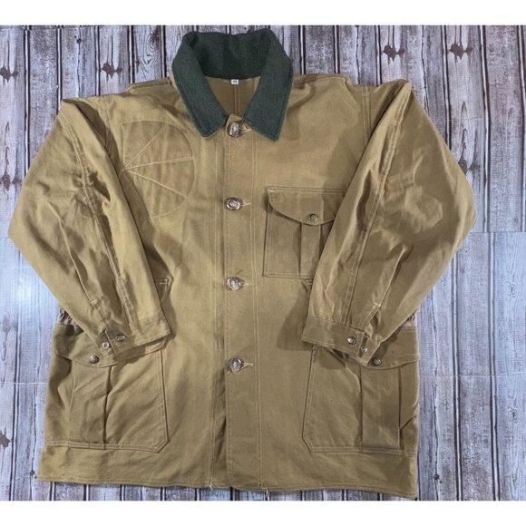 FILSON style 66 Waxed Stand Up Tin Cloth Hunting Jacket Size 48 2XL Vintage 80s - Picture 1 of 8